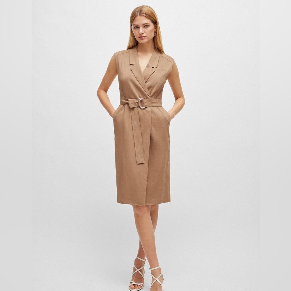 NWOT Boss BELTED WRAP DRESS IN A LINEN BLEND